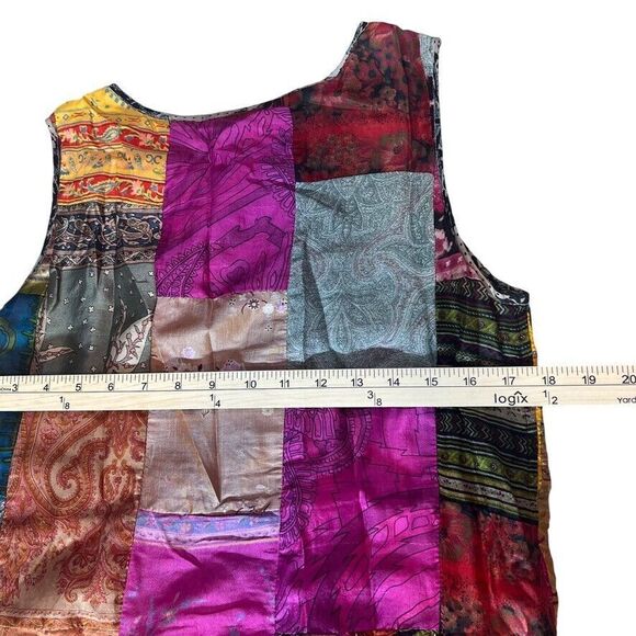 Silk Patchwork Maxi Reversible‎ Dress Womens Sz. Medium Gypsy  Boho Colorful - Picture 7 of 13